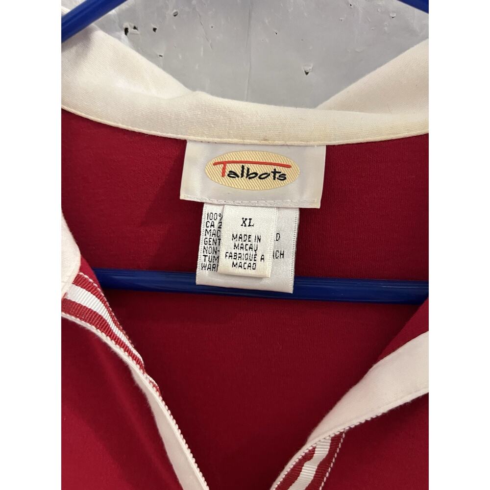 Talbots Red White Collared V Neck Rugby Tee Sz Xl - Picture 4 of 6
